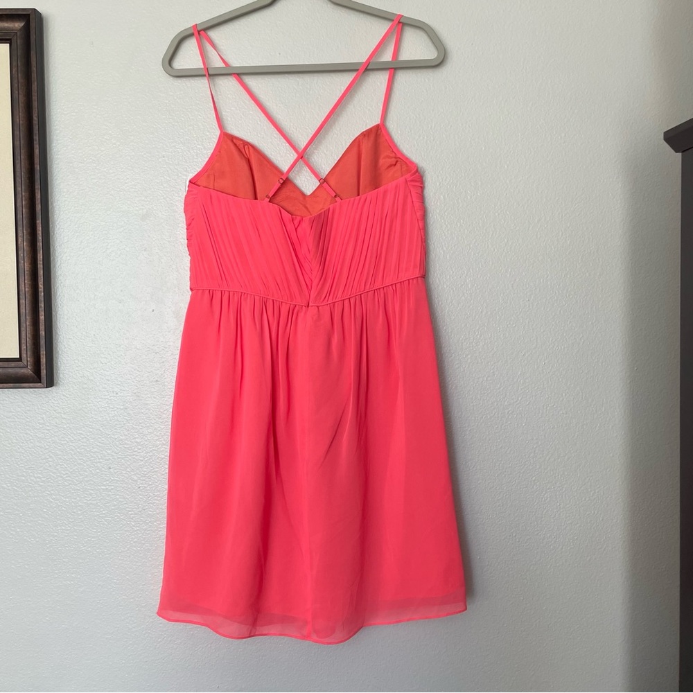 NWT Shoshanna Carine 100% Silk Bright Pink Spaghetti Strap Mini Dress Size 10 - Picture 4 of 10